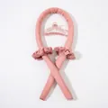 Pink satin heatless hair curler set with two matching scrunchies and a claw clip - Sealed Curler Pink
