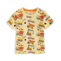 Lichtgeel katoenen T-shirt voor jongens met kleurrijke cartoon bouwvoertuigen print - 2T / Lichtgeel Bouwvoertuigen Print (6051)