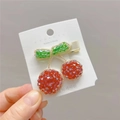 Detailed close-up of handmade beaded cherry hair clip with red sequins on white card - Hair Clip / Wine Red Cherry Hair Clip
