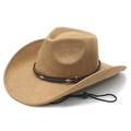 Chapeau de cowboy ethnique en daim beige avec rivets en métal et jugulaire réglable - M (56-58cm) / Chameau