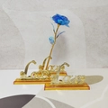 Blue gold foil artificial rose with golden Love base stand for home decoration - Single LOVE Base