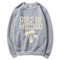 Grey Gulf of Mexico beach sweatshirt featuring palm tree print and retro design - Light Gray