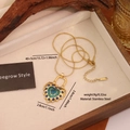 Collana vintage a cuore in acciaio dorato con smalto verde e zirconi blu brillanti - 1# Lucchetto a Cuore