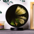 Infinity mirror lamp with natural yellow crystals and green plant pattern on a round base - Forest-style White Monochromatic Lens (monochrome) With Black Frame / Brown Kraft Paper Box Packaging (17*10.5*20.5cm)