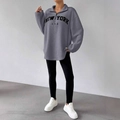 Grey oversize half-zip fleece sweatshirt with New York embroidery for women - S / Gray