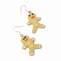 Detailed view of gingerbread man earrings with frosted texture and festive Christmas patterns - Christmas Gingerbread Man Earrings(EH994)