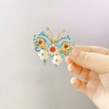 Classic blue enamel butterfly hair clip with red beads and elegant white pearls - F1149 Butterfly Right