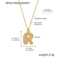 Gold plated stainless steel letter R pendant necklace with zircon stones for women - Rp017-r Letter Gold Necklace 40+5cm