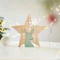 20cm wooden Christmas star desktop ornament featuring a green reindeer silhouette - Pentagram Green Reindeer (20cm)