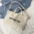 Off-white canvas tote bag with HEYMISTER print, adjustable shoulder strap for daily use - Beige