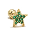 Star-shaped gold piercing earring with pavé-set green cubic zirconia and screw ball back - Star / Green