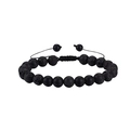 Macro detail of 8mm tiger eye lava stone bracelet with adjustable braided black cord - Matte Black & Lava Stone