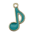 Enameled turquoise eighth note charm pendant with gold metal alloy plating for DIY jewelry - Lake Blue Musical Note