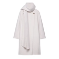 Elegant long off-white wool blend coat with a stylish scarf collar and minimalist design - XS / White