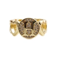 Detailed macro view of heart cutout ring band with gold finish and zircon stones - Letter H