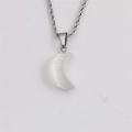 Detail of silver twist chain with a white crescent-shaped stone pendant on white background - White Stone Light Blue