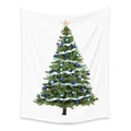 Detail of Christmas tree tapestry with blue ornaments and stars on white fabric - Blue Theme Xmas Tree-ZJ100593