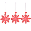 Three red wooden snowflake ornaments with white hanging ropes and red beads on top - Red Snowflake * 3