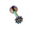 Piercing labret en acier arc-en-ciel avec tête de tournesol en cristal et dos plat - 1.2*8mm / Strass Pointillé Arc-en-ciel