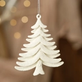 White glittery Christmas tree hanging ornament with a sparkling snow texture design - Christmas Tree