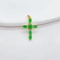 Collana con croce dorata in stile punk vintage con pietre preziose verde smeraldo incastonate - Verde
