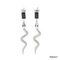 Boucles d'oreilles serpent en argent avec pierre noire rectangulaire style gothique - Style Zircone Noire Argent (PDE917)