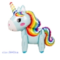 Standing 3D unicorn foil balloon in light blue with rainbow mane and golden horn 56x53cm - Cute Rainbow Blue Unicorn-56*53cm