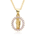 Religious saint pendant necklace in gold finish with pink cubic zirconia stones and O-chain - B184-Light Pink Purple Zirconia St. Jude