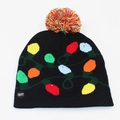 LED Christmas knit hat in black with colorful bulb patterns and a top pom-pom - Single Hat Style 24 / Black (Bulb Pattern)