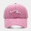 Casquette baseball rose délavé vintage avec broderie vague blanche et visière courbée - Réglable / Rose