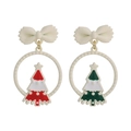Detail of Christmas tree stud earrings with white bows and red-green enamel finish - 10 #21680 Red Green Christmas Tree