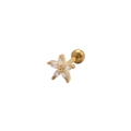 Pendiente de flor dorada para cartílago con circonitas y cierre de bola de rosca - 10# Flor / Dorado