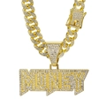 Hip hop gold plated Cuban chain necklace with iced out MONEY letter pendant for men - 50cm Cuban Chain/13mm Clasp / Gold