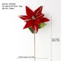 Red velvet artificial poinsettia flower with silver glitter details, 33cm diameter - Red
