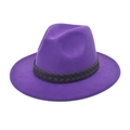 Close-up of purple wool fedora hat featuring a black braided leather decorative band - M (56-58cm) / Purple