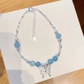 Blue butterfly charm bracelet with S925 silver beads and fresh blue glass beads - Blue Butterfly
