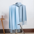 Double-sided cashmere scarf in light blue and grey blue color block with fringe detail - No.19 Light Blue