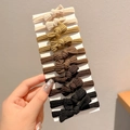 12-piece set of ribbed high elasticity ponytail hair ties with small bows in earth tones - 6# Dark Bow Style