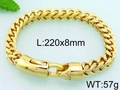 Golden 8mm chunky woven stainless steel chain bracelet with a secure mechanical clasp - Gold Color Pure Chain (KB69692-BD)