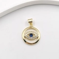 Gold plated evil eye pendant with blue sapphire and white crystals inlaying - Hollow Round Evil Eye YB0094