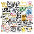 Dettaglio di adesivi in vinile impermeabili con slogan motivazionali colorati a mano - Slogan Ispiratori in Inglese