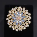 Exaggerated retro sky blue glass crystal flower brooch in gold finish for women - White Rhinestone with AB White & Light Blue Acrylic (Eco-friendly Bag)
