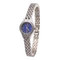 Elegant ladies quartz watch with silver metal strap and round blue dial on white background - Silver & Dark Blue
