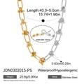 Detail of two-tone knot chain necklace in stainless steel with measurement annotations - Gold and Silver Two-Tone Style (JDN0302015-PS)