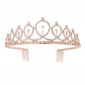 Rose gold birthday tiara with sparkling rhinestones and securing combs for party styling - Rose Gold Rhinestone Crown Accessory