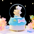 Cute puppy theme crystal ball night light with blue cloud base and puppy lettering - 2425 Blue Base / Large 100 Snow+Light+Music