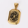 Polished 18k gold plated stainless steel rectangular pendant with dragon relief design - Western Dragon (Pendant Gold Style 5)