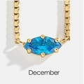 Minimalist gold box chain necklace featuring a marquise-cut blue December birthstone - 14K Light Gold + Deep Sea Blue (December/Blue Zircon)