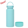 Mint green 1L stainless steel insulated water bottle with handle and anti-slip silicone boot - 1 L / Teal Blue