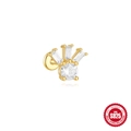S925 sterling silver gold stud earring featuring round and rectangular clear gemstones - Single Gold #12 (Crown Fan Shape CZ)